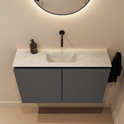 MONDIAZ TURE-DLUX Meuble toilette - 80cm - Dark Grey - EDEN - vasque Ostra - position centrale - sans trou de robinet