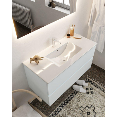 Mondiaz VICA ensemble de meuble de salle de bain - 100cm - meuble sous-vasque argile - 2 tiroirs - lavabo denia milieu - 1 trou de robinet - miroir LED - version XL 60cm de haut