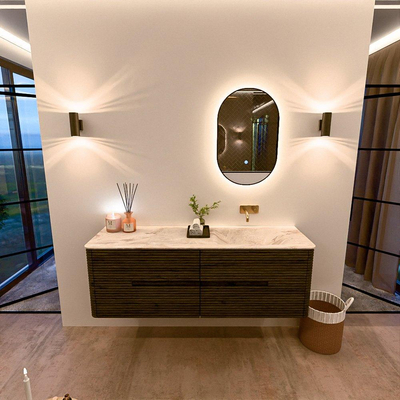 Mondiaz CIRO-DLUX Ensemble de meubles de salle de bains - 150x45x50cm - lavabo solid surface Frappe - 1 vasque à droite - sans trous de robinet - 4 tiroirs - Shadow