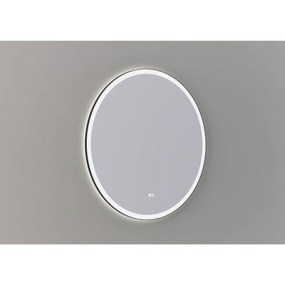 Thebalux miroir modèle M Luxe miroir rond 100cm équipé d'un éclairage LED indirect et direct tout autour fonction de gradation chauffage de miroir changement de couleur 3 couleurs blanc dans cadre noir