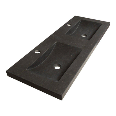 BRAUER Adore Badkamermeubelset - 120x46x60cm - 2 lades - greeploos - softclose - natuursteen wastafel - 2 wasbakken - 2 kraangaten - lamellen eiken naturel SHOWROOMMODEL