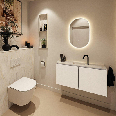 MONDIAZ TURE-DLUX Meuble toilette - 100cm - Talc - EDEN - vasque Ostra - position centrale - 1 trou de robinet