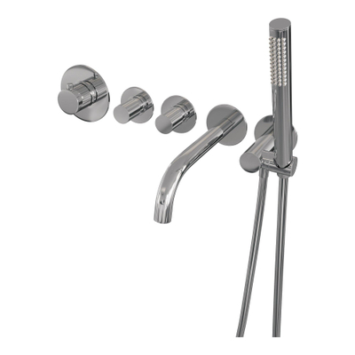 BRAUER Stripe Mitigeur thermostatique de baignoire - SET 01 - encastré - bec - douchette à main sur barre - flexible de douche - coude mural - chrome