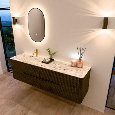 Mondiaz CIRO-DLUX Ensemble de meubles de salle de bains - 170x45x50cm - Plan vasque solid surface Glace - 1 lavabo à gauche - 1 trou de robinet - 4 tiroirs - Shadow