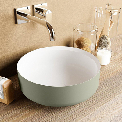 Mondiaz Coss Waskom - 36x36x13cm - rond - opbouw - Solid surface - Army/Talc