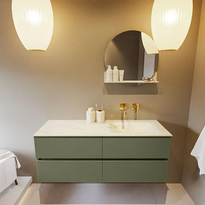 Mondiaz VICA-DLUX ensemble de meuble de salle de bain - 130cm - meuble sous-vasque armée - 4 tiroirs - lavabo encastré cloud droite - sans trous de robinet - miroir modèle spot - version XL 60cm haut - opalo