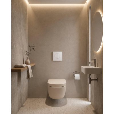 QeramiQ Dely Swirl Toiletset - 36.5x53cm - Wisa XS inbouwreservoir - 35mm zitting - witte bedieningsplaat - ronde knoppen - glans wit
