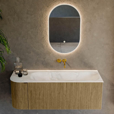 Mondiaz KURVE-DLUX Badkamermeubelset - 125x46x40cm - 1 lade - 1 deur - wastafel solid surface - rechts - zonder kraangat - Dusk