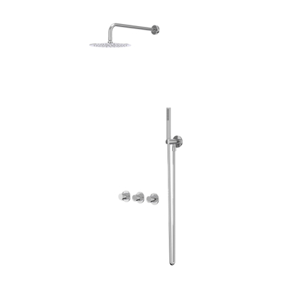 IVY Bond Ensemble de douche de pluie - encastré - symmetry - 2 robinets d'arrêt - bras mural 40 cm - tête de douche slim 30 cm - support avec sortie - flexible de douche 150 cm - douchette 3 jets - Chrome