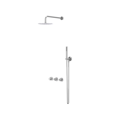IVY Bond Ensemble de douche pluie - encastrable - symétrie - 2 robinets d'arrêt - bras mural 40 cm - pomme de douche medium 30 cm - support avec sortie - flexible de douche 150 cm - douchette stick - Chrome