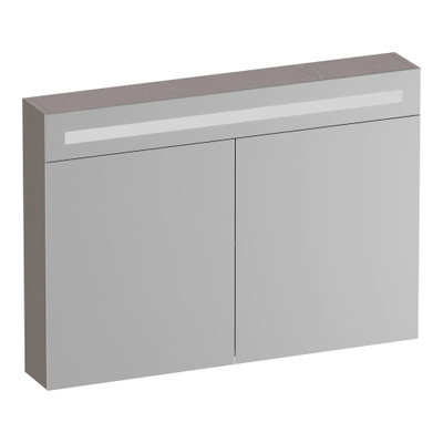 BRAUER Promise Deluxe armoire de toilette - 100x70x15cm - avec éclairage - 2 portes miroir doubles - Bois Grège