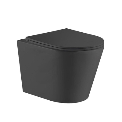 QeramiQ Dely Pack WC avec bâti-support Geberit UP320, plaque de commande noire brillante et cuvette avec abattant Noir mat