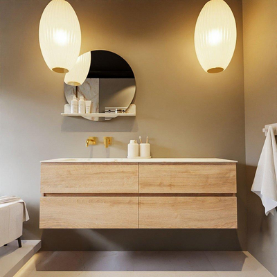 MONDIAZ VICA-DLUX Ensemble meuble de salle de bains - 150cm - meuble bas Washed oak - 4 tiroirs - vasque encastrée cloud à gauche - sans trous de robinet - version haute 60cm - frape