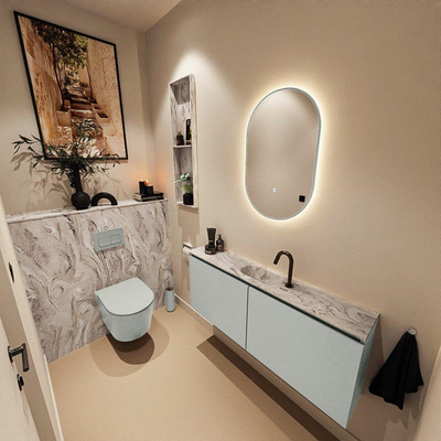 MONDIAZ TURE-DLUX Meuble WC 120 cm Greey. Lavabo EDEN Glace position milieu. Avec 1 trou de robinet.