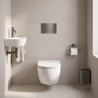QeramiQ Dely Swirl Toiletset - 36.3x51.7cm - Geberit UP720 Duofix Sigma inbouwreservoir - slim zitting - bedieningsplaat gunmetal - rechthoekige knoppen - glans wit