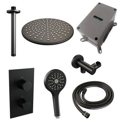 BRAUER Black Edition inbouw regendoucheset – Ø30 cm hoofddouche – 30 cm plafondbuis – ronde handdouche – 2 functies