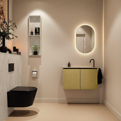 MONDIAZ TURE-DLUX Meuble toilette - 80cm - Oro - EDEN - vasque Opalo - position droite - 1 trou de robinet