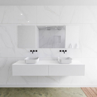 Mondiaz Lagom Meuble salle de bains 190x30.9x45cm Solid Surface Talc 2 tiroirs avec lavabo BINX vasque à poser double sans trous de robinet