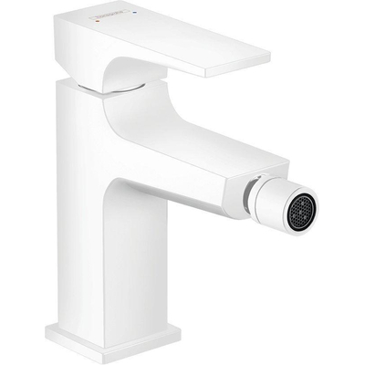 Hansgrohe Metropol 1-gats bidetkraan 100 met push open waste met voorsprong uitloop 12.9cm mat wit