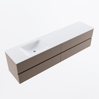 Mondiaz VICA ensemble de meuble de salle de bain - 200cm - meuble sous-vasque fumée - 4 tiroirs - lavabo nuage gauche - sans trous de robinet - version haute de 60cm - talc