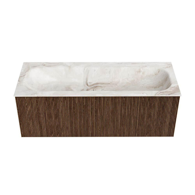 MONDIAZ KURVE-DLUX 120cm Meuble salle de bain - couleur Walnut - 1 tiroir - vasque BIG LARGE centre - 2 trous de robinet - couleur Frappe