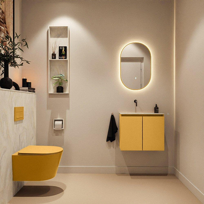 MONDIAZ TURE-DLUX Meuble toilette - 60cm - Ocher - EDEN - vasque Ostra - position gauche - sans trou de robinet