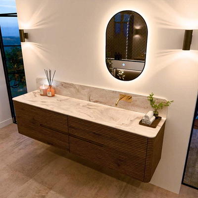 Mondiaz CIRO-DLUX Badkamermeubelset - 190x45x50cm - Solid surface wastafel Frappe - 1 wasbak Rechts - zonder kraangaten - 4 lades - Dusk