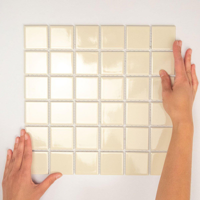 La Mosaic Factory Barcelona carreau mosaïque - 30,9x30,9cm - carrelage mural - Carré - Porcelaine Crème Brillant
