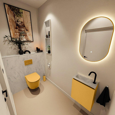 MONDIAZ TURE-DLUX Meuble toilette - 40cm - Ocher - EDEN - vasque Opalo - position gauche - 1 trou de robinet