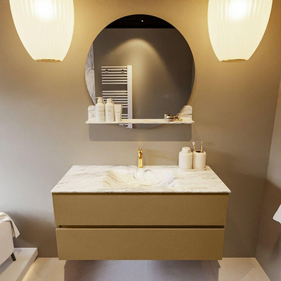 Mondiaz VICA-DLUX ensemble de meuble de salle de bain - 110cm - meuble sous-vasque oro - 2 tiroirs - lavabo encastré cloud milieu - 1 trou de robinet - version haute de 60cm - glace