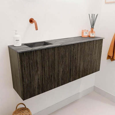 Mondiaz JOYA-DLUX 100cm toiletmeubel - kleur Shadow - Wastafel FAYE positie Links Zonder kraangat kleur Sombra.