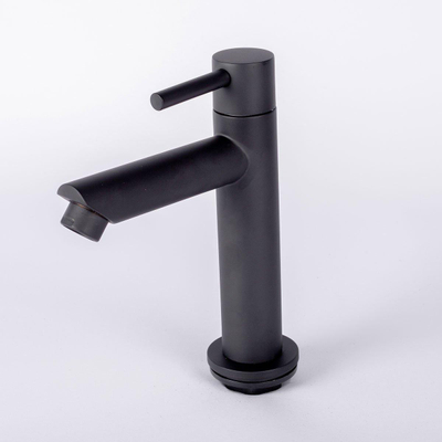 Fortifura Calvi - Ensemble lave-main avec robinet bas à poser, bonde non obturable et siphon design noir mat
