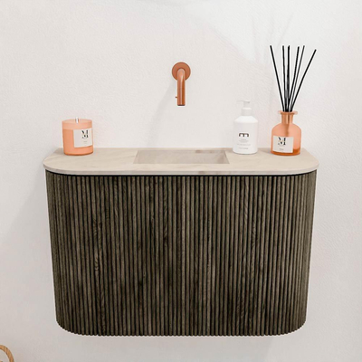 Mondiaz JOYA-DLUX Meuble de toilette 63,2cm - arrondis gauche et droite couleur Shadow - Vasque FAYE position Milieu Sans trou de robinet couleur Frappe.