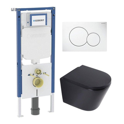 QeramiQ Dely Toiletset - Geberit UP720 inbouwreservoir - witte bedieningsplaat - softclose toilet zitting 35 mm - mat zwart