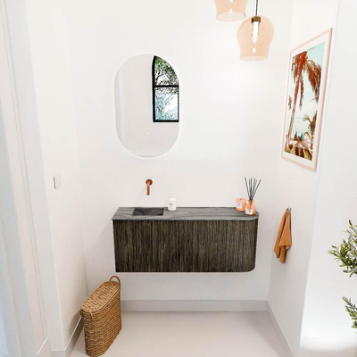 Mondiaz JOYA-DLUX 101.6cm toiletmeubel - ronding rechts kleur Shadow - Wastafel FAYE positie Links Zonder kraangat kleur Sombra.