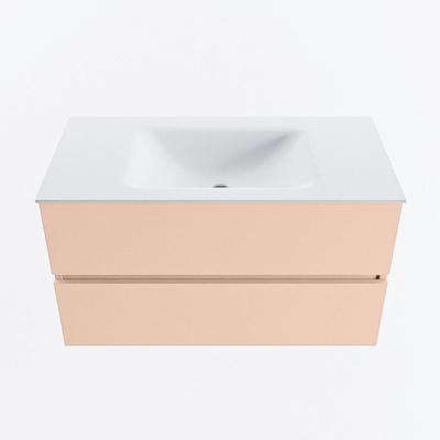 MONDIAZ VICA Ensemble meuble de salle de bains - 90cm - meuble bas rosee- 2 tiroirs - lavabo cloud central - sans trous de robinet - version haute 60cm - talc