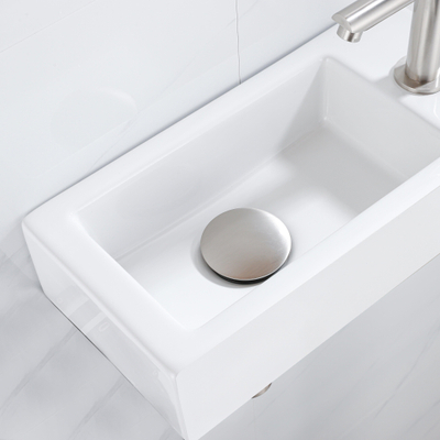 QeramiQ Fuente Ensemble lave-mains - 37.5x18.5x9cm - céramique - trou de robinet à droite - robinet de lave-mains inox brossé - bonde - siphon bas - Blanc mat