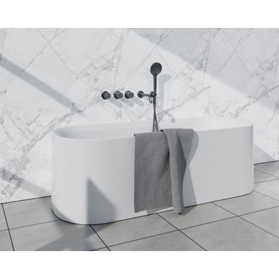 Fortifura Nebbio Ensemble combiné baignoire - mitigeur thermostatique - coude mural avec support de douchette - flexible de douche lisse - douchette ronde - bec - gunmetal