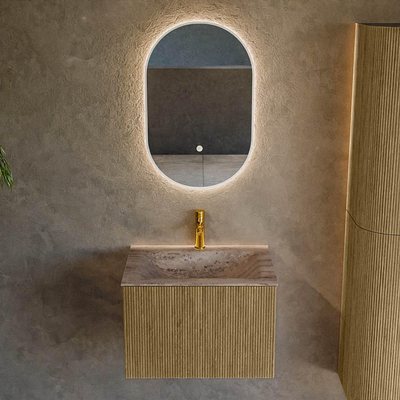 MONDIAZ KURVE-DLUX 60cm badmeubel kleur Dusk met 1 lade en 0 deuren. Wastafel CLOUD Midden 1 kraangat Oza.