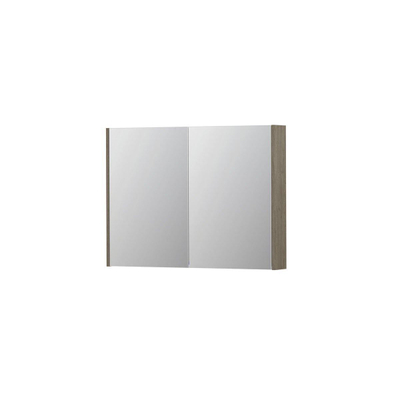 INK SPK2 armoire de toilette - 100x14x74cm - 2 portes - miroir double face - interrupteur et prise - MFC chêne grège
