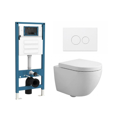 QeramiQ Dely Swirl Compact Ensemble WC - réservoir encastré QeramiQ flush - abattant 25 mm - plaque de commande en plastique blanc brillant - boutons ronds - blanc brillant