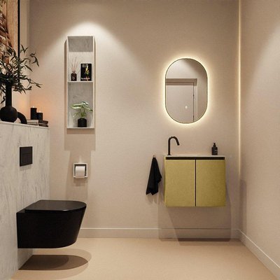 MONDIAZ TURE-DLUX Meuble toilette - 60cm - Oro - EDEN - vasque Opalo - position gauche - 1 trou de robinet