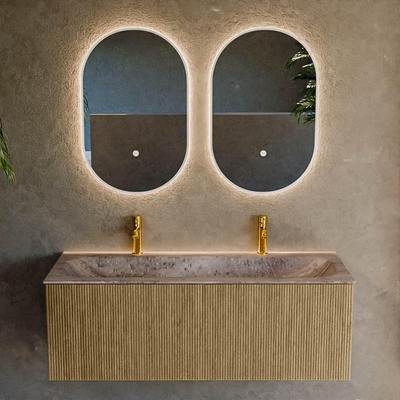 MONDIAZ KURVE-DLUX 120cm badmeubel kleur Dusk met 1 lade en 0 deuren. Wastafel BIG LARGE Midden 2 kraangaten Oza.