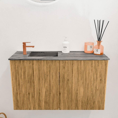 Mondiaz JOYA-DLUX 70cm toiletmeubel - kleur Oak - Wastafel FAYE positie Links 1 kraangat kleur Sombra.