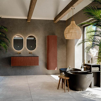 Mondiaz KURVE Ensemble de meuble de salle de bains - 120x46x40cm - 1 tiroir - vasque solid surface - double - sans trou de robinet - Ruby