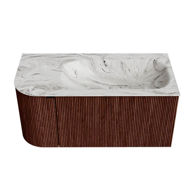 Mondiaz KURVE-DLUX Badkamermeubelset - 95x46x40cm - 1 lade - 1 deur - wastafel solid surface - rechts - 1 kraangat - Ruby