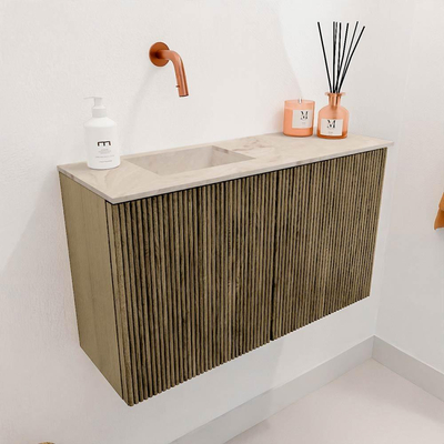 Mondiaz JOYA-DLUX 70cm toiletmeubel - kleur Dusk - Wastafel FAYE positie Links Zonder kraangat kleur Frappe.