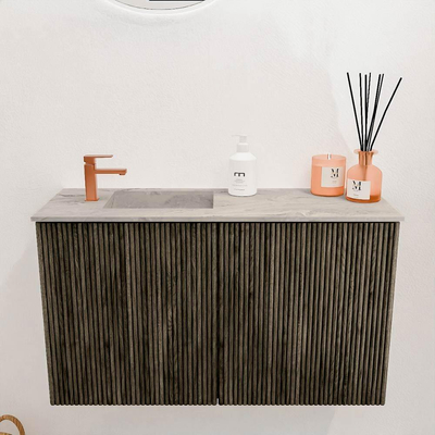 Mondiaz JOYA-DLUX 70cm toiletmeubel - kleur Shadow - Wastafel FAYE positie Links 1 kraangat kleur Glace.