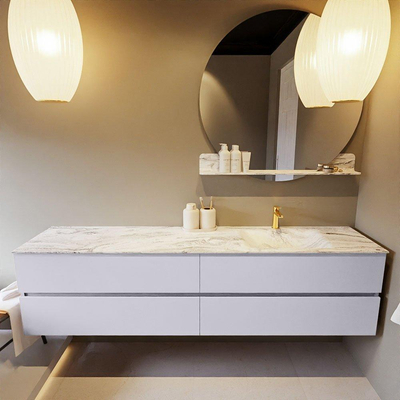 Mondiaz VICA-DLUX ensemble de meuble de salle de bain - 200cm - meuble sous-vasque cale - 4 tiroirs - lavabo encastré cloud droite - 1 trou de robinet - version haute de 60cm - glace