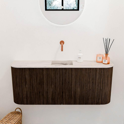 Mondiaz JOYA-DLUX 103.2cm toiletmeubel - ronding links en rechts kleur Walnut - Wastafel FAYE positie Midden Zonder kraangat kleur Nata.